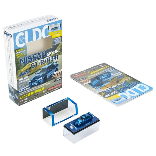 INNO64 Nissan Skyline GT-R R34 CLDC Magazine Edition Chrome Blue 1:64 Scale Diecast Model (Pre-Order)