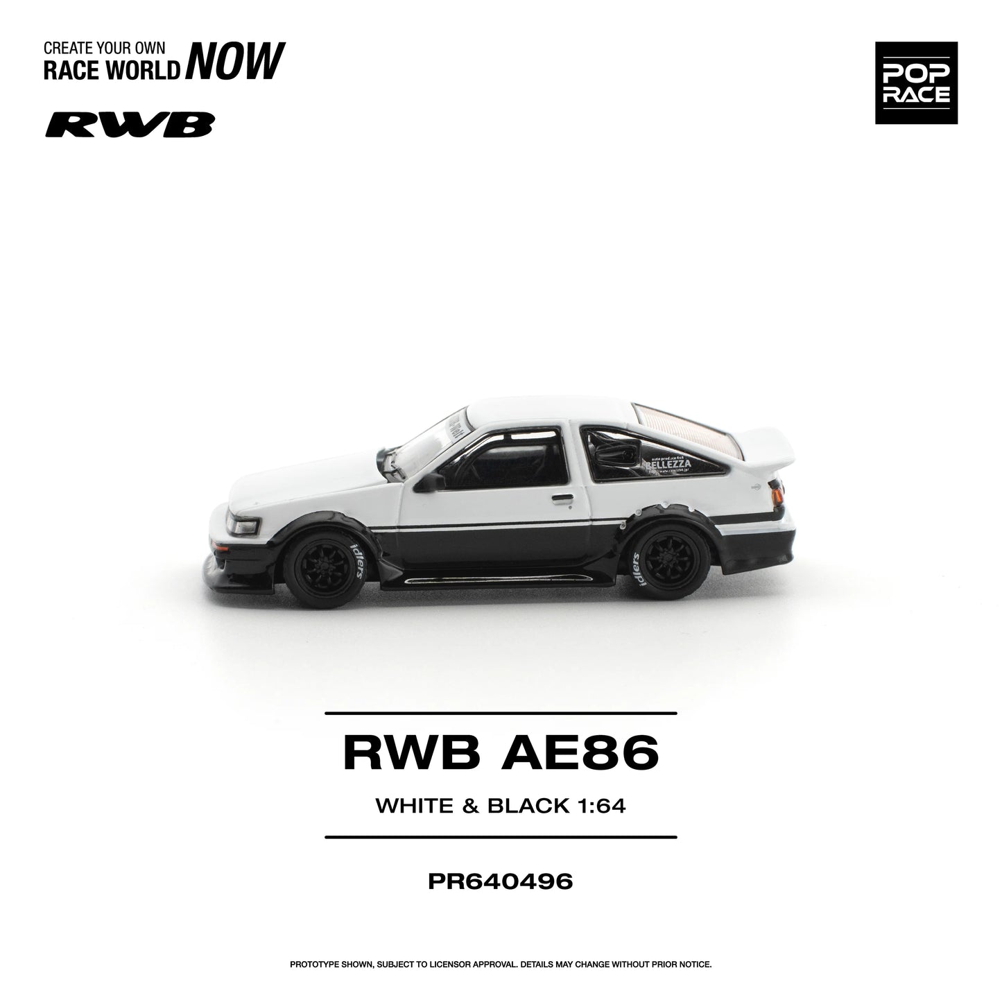 POPRACE RWB Toyota AE86 White Black 1:64 Scale Diecast Model (Pre-Order)