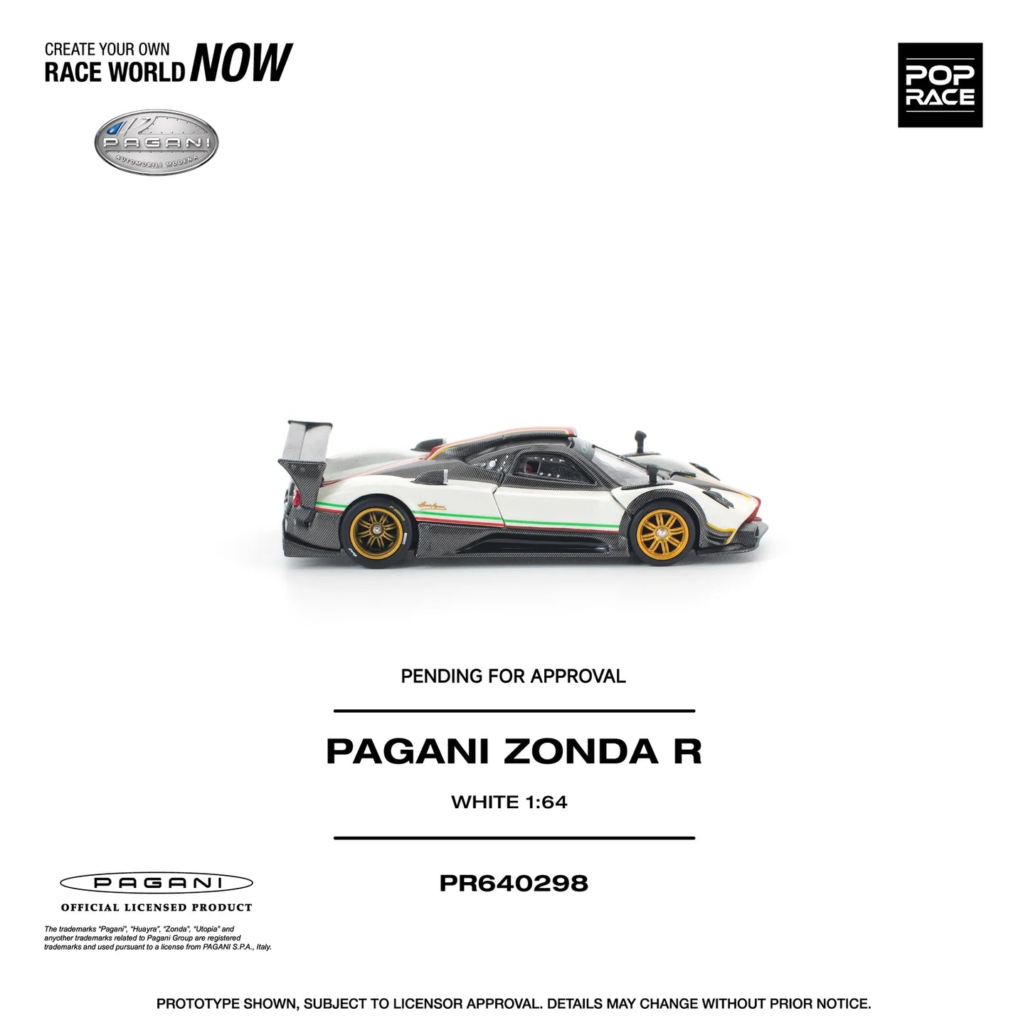 POPRACE Pagani Zonda R White 1:64 Scale Diecast Model (Pre-Order)