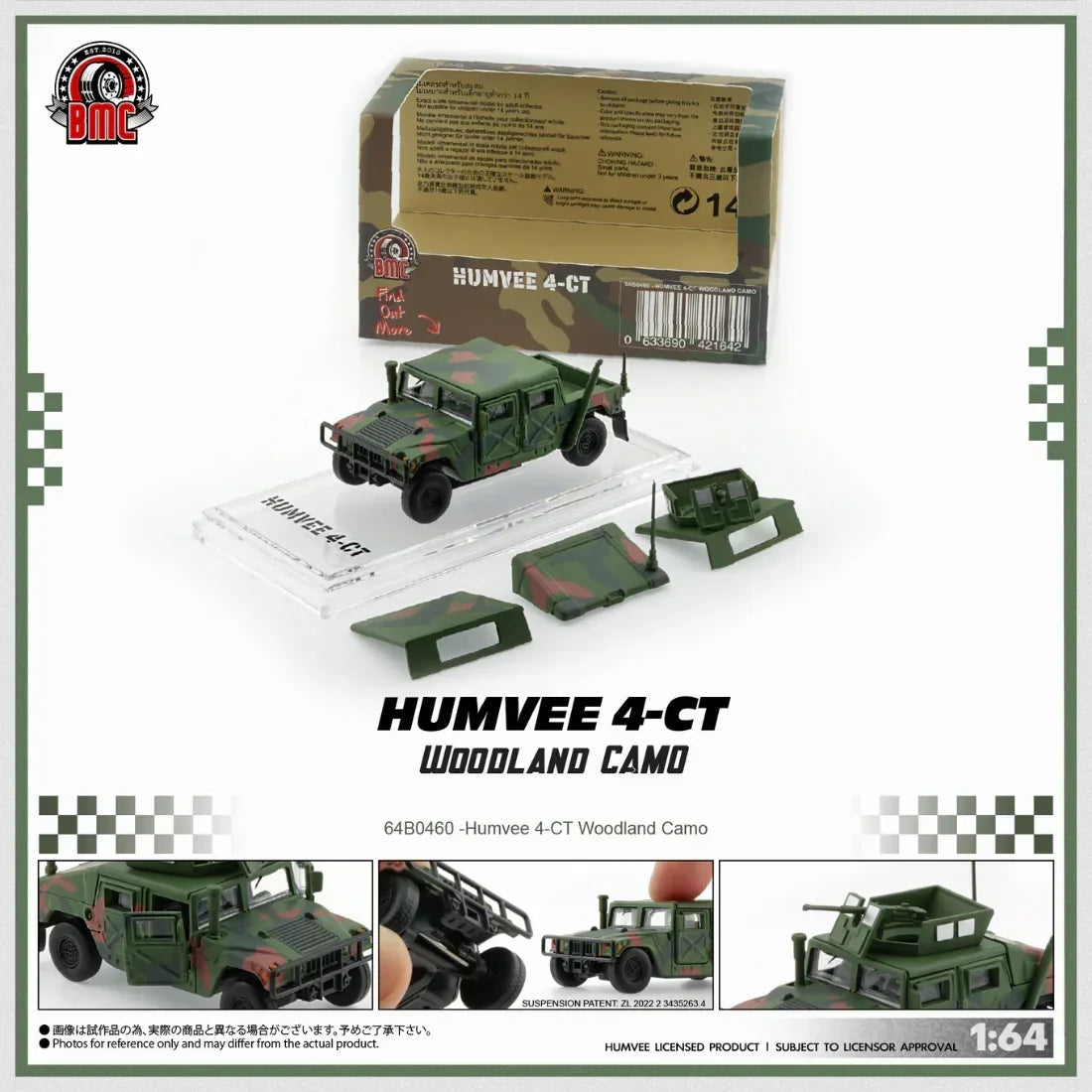 Humvee 4-CT Woodlan Camo with Stand Plate, 1:64 Scale collectible diecast model at Poketwheels