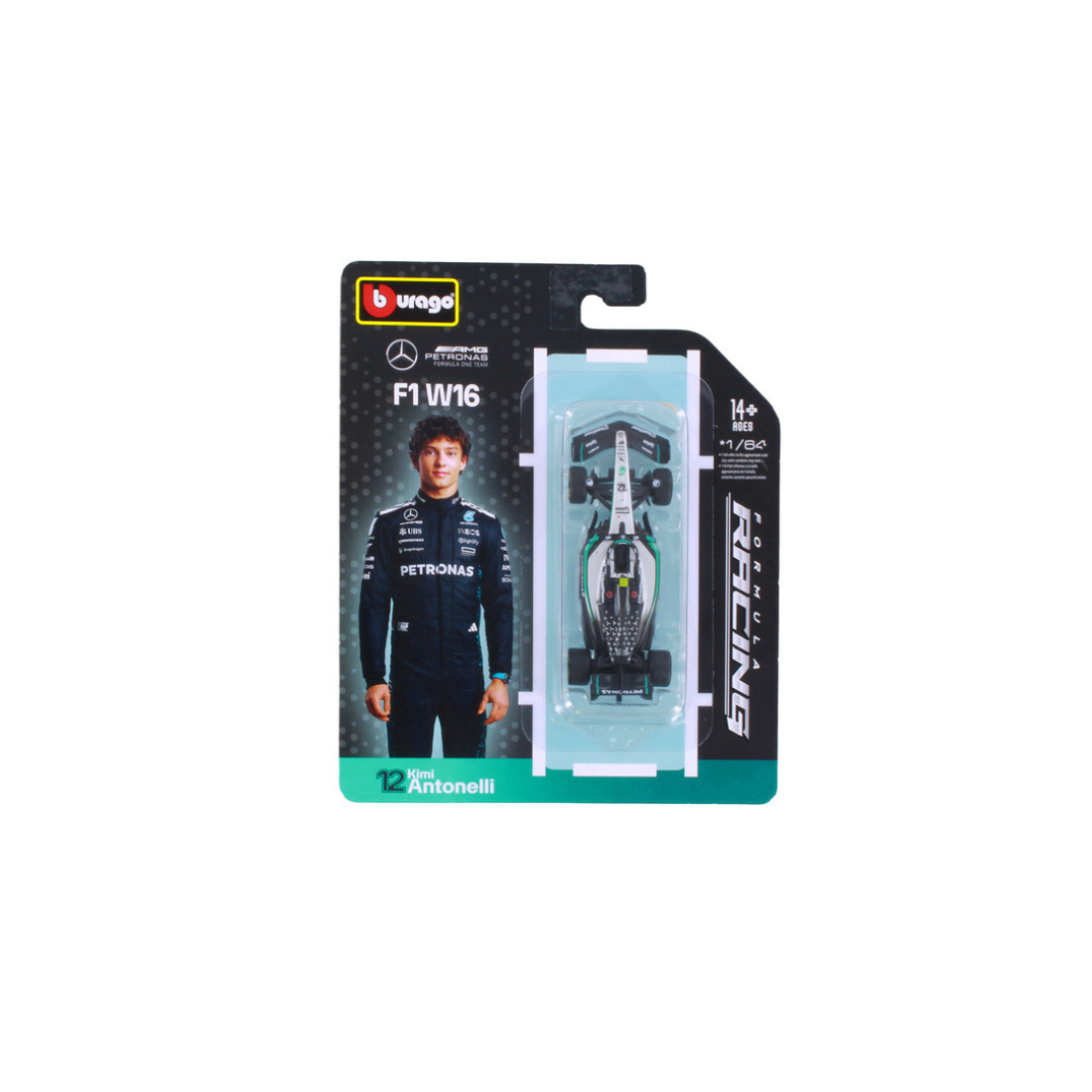 F1 W16 Mercedes-AMG PETRONAS Formula One Team #12 (Kimi Antonelli) , 1:64 Scale collectible diecast model at Poketwheels