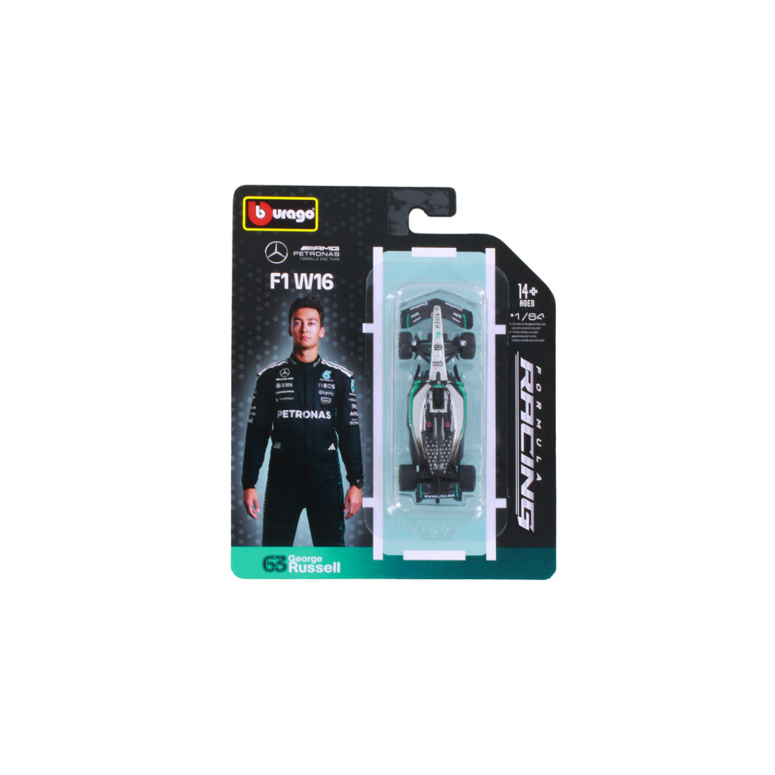 F1 W16 Mercedes-AMG PETRONAS Formula One Team #63 (George Russell), 1:64 Scale collectible diecast model at Poketwheels