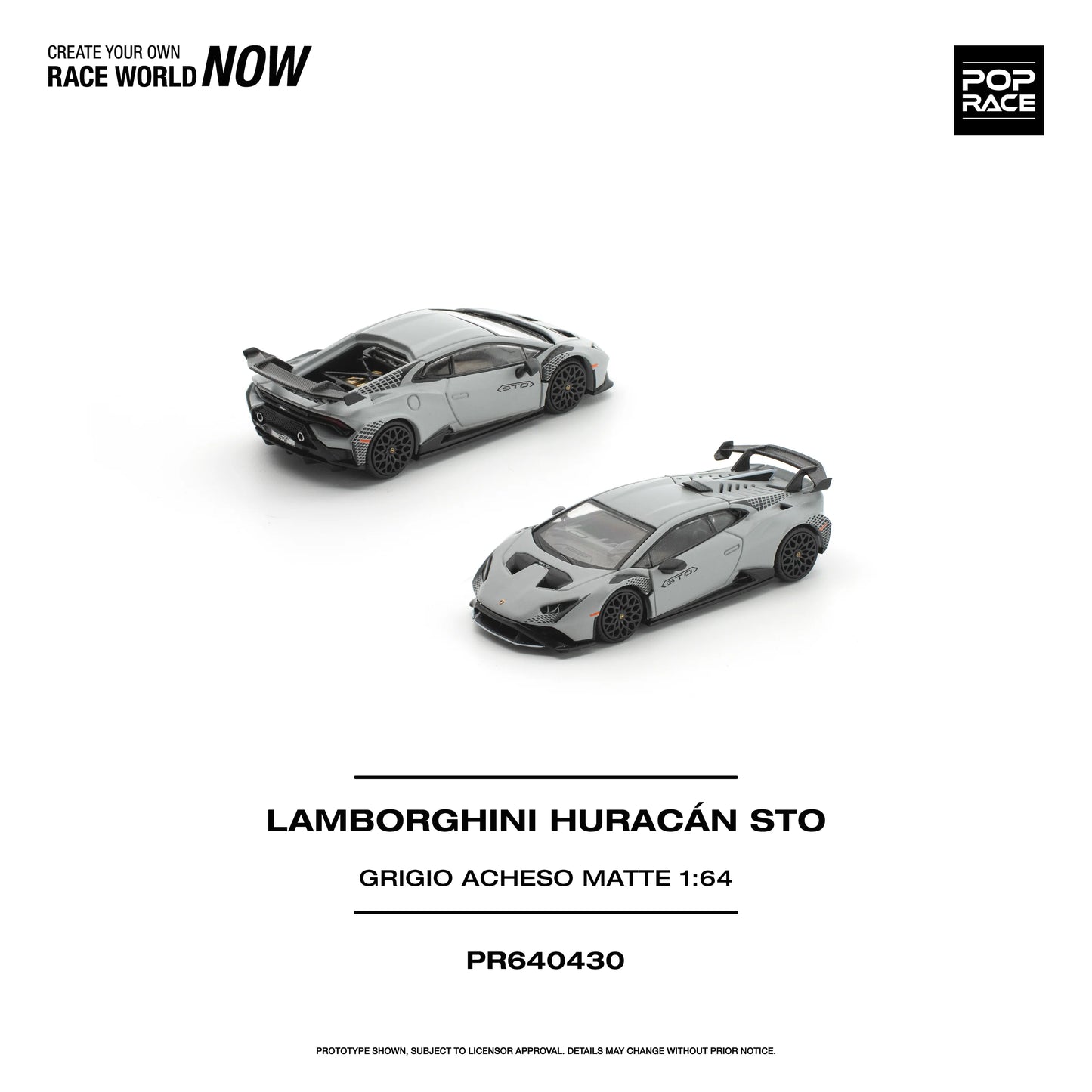POPRACE Lamborghini Huracán STO Grigio Acheso Matte 1:64 Scale Diecast Model (Pre-Order)