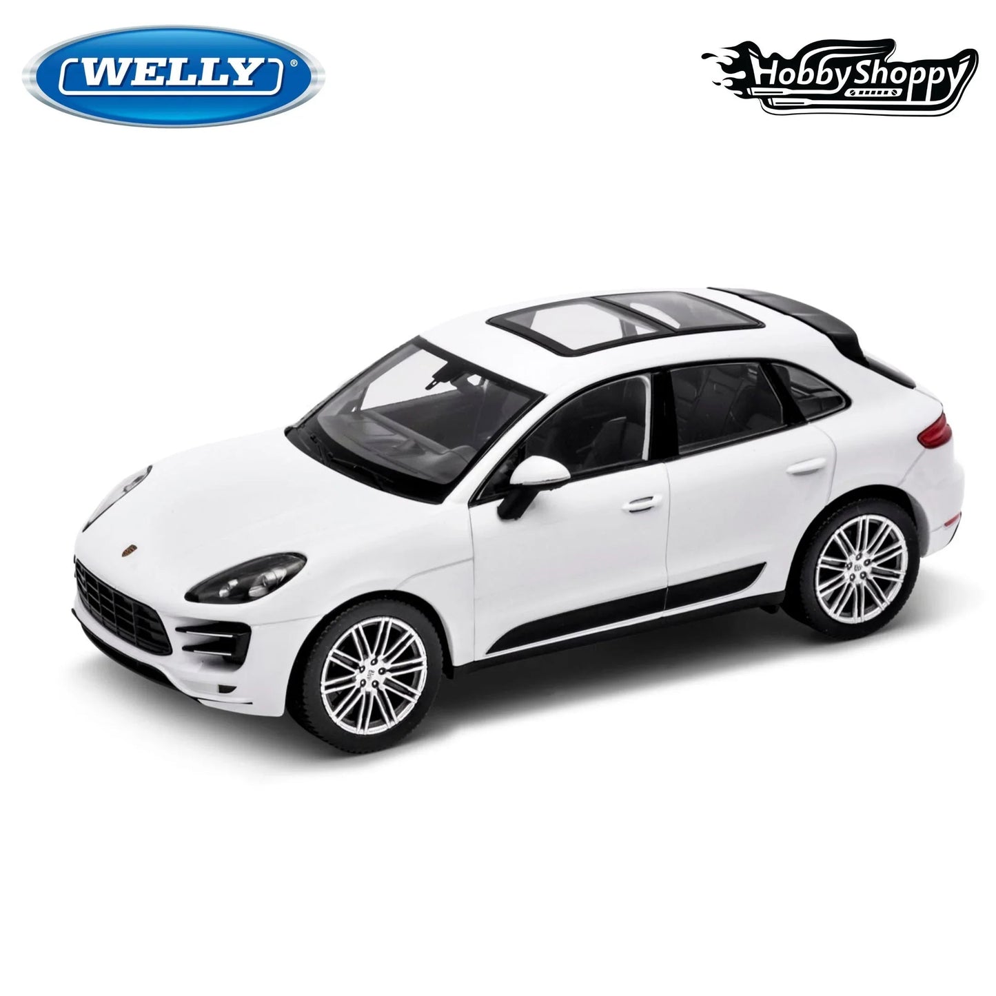 Premium scale model car for display – Porsche Macan Turbo, 1:24 Scale (White) Collectible