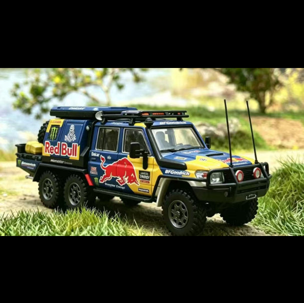 *PRE-ORDER* Land Cruiser LC79Double Cabin, 6x6 Off-Load Light Pickup, 1:64 Scale (Red Bull Livery) collectible diecast model at Poketwheels