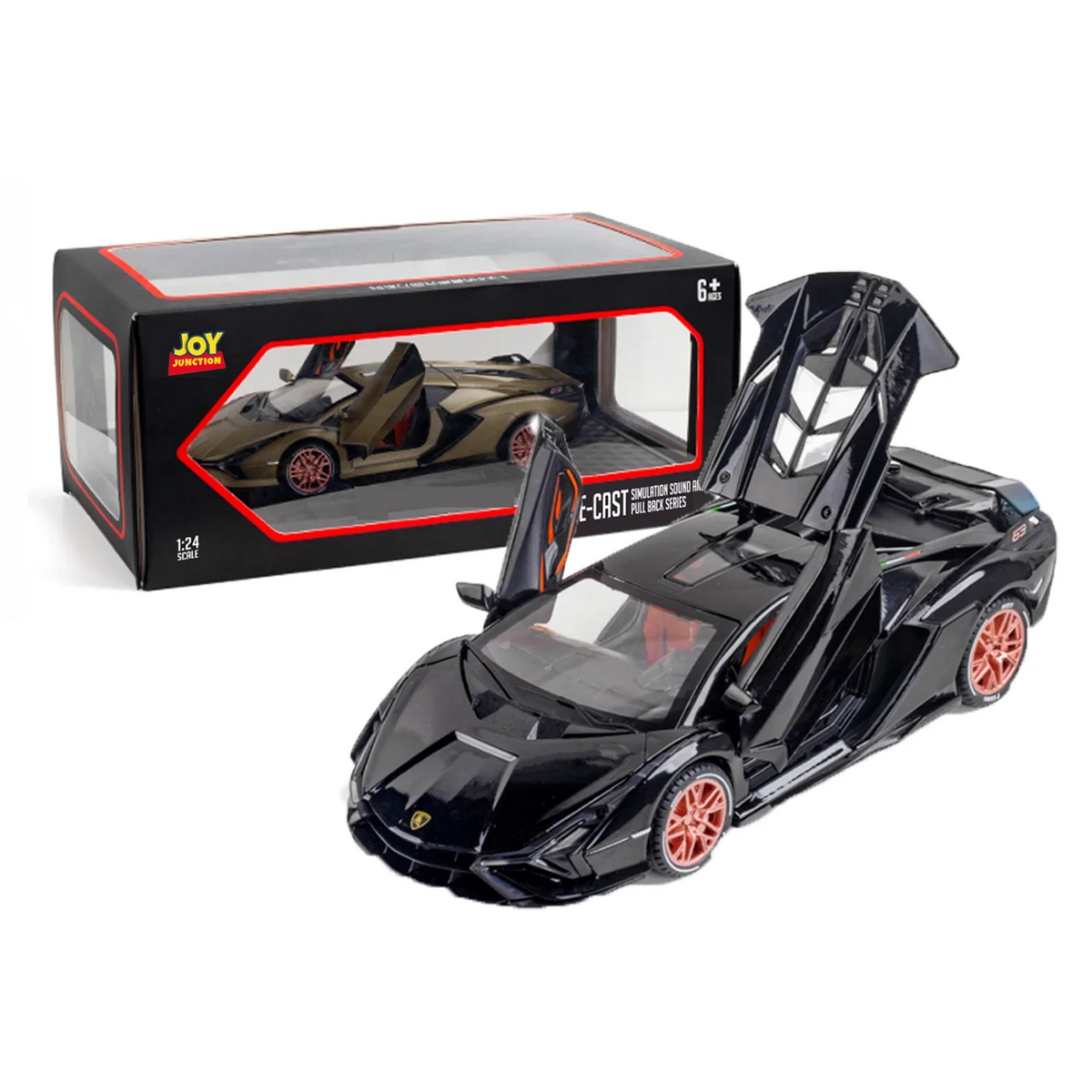 Lamborghini Lightning - Light, Sound with Openable Doors, 1:24 Scale (Black) collectible diecast model at Poketwheels