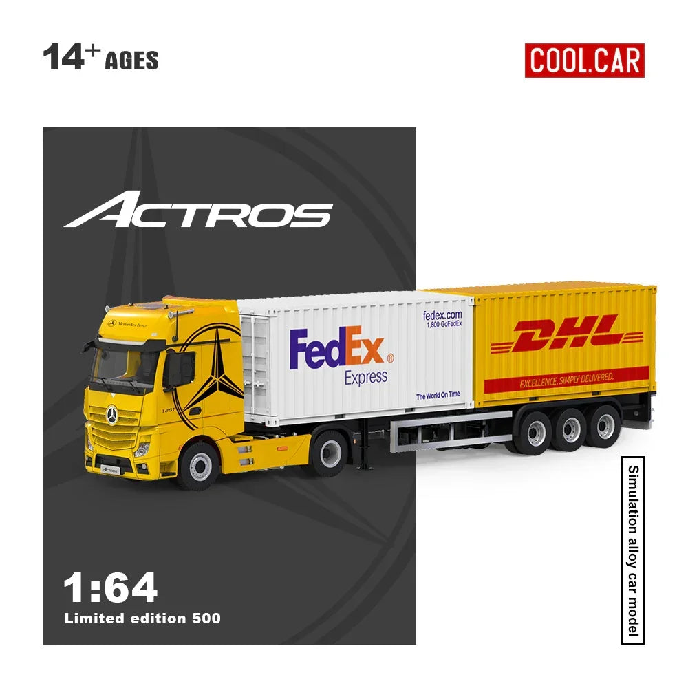 CC - Mercedes Benz Actros Cargo Container Truck, 1:64 Scale (Yellow) collectible diecast model at Poketwheels
