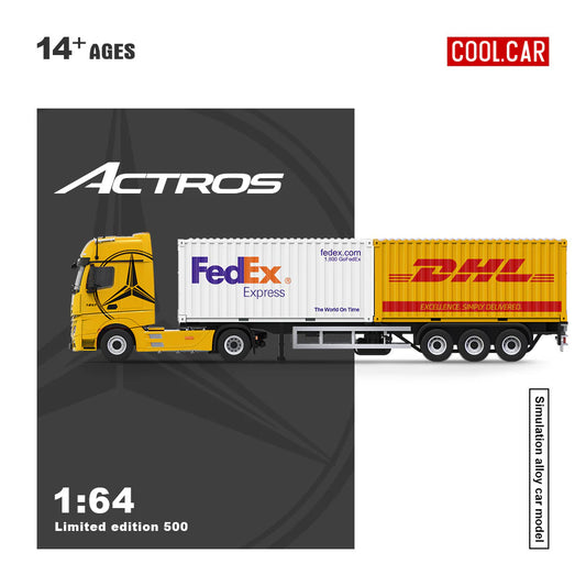 PRE-ORDER Time Micro CC Mercedes-Benz Actros Cargo Container Truck Yellow 1:64 Scale Diecast Model