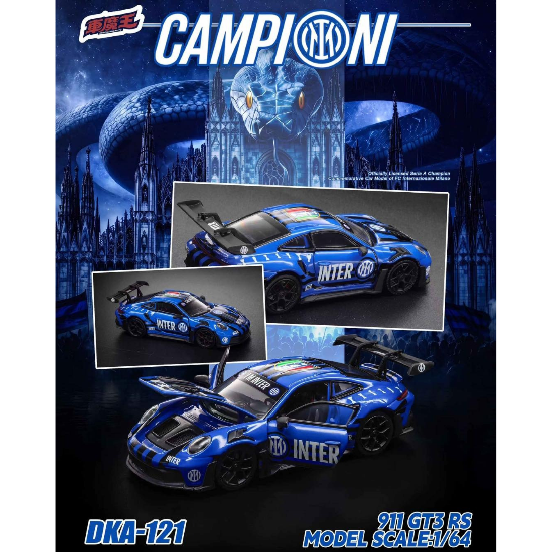 *PRE-ORDER* Porsche 911 GT3 RS DKA-121 F.C. Internazionale Milano 21th Winner Anniversary Livery, 1:64 Scale collectible diecast model at Poketwheels