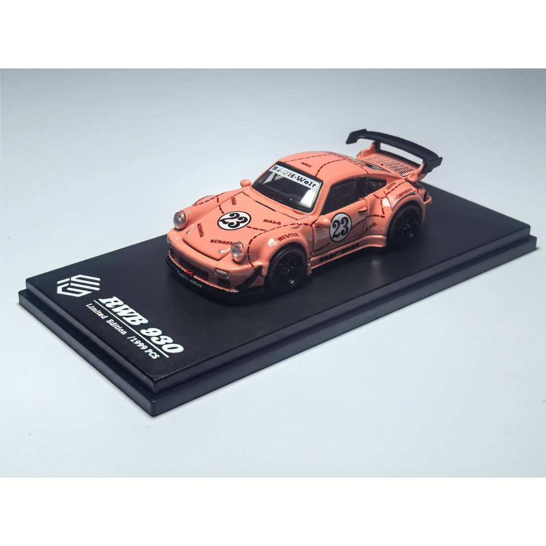 *PRE-ORDER* Porsche RWB930 GT Wing Pink Pig (Open-Engin & Rear Hoods+Doors, Visible Engine), 1:64 Scale collectible diecast model at Poketwheels