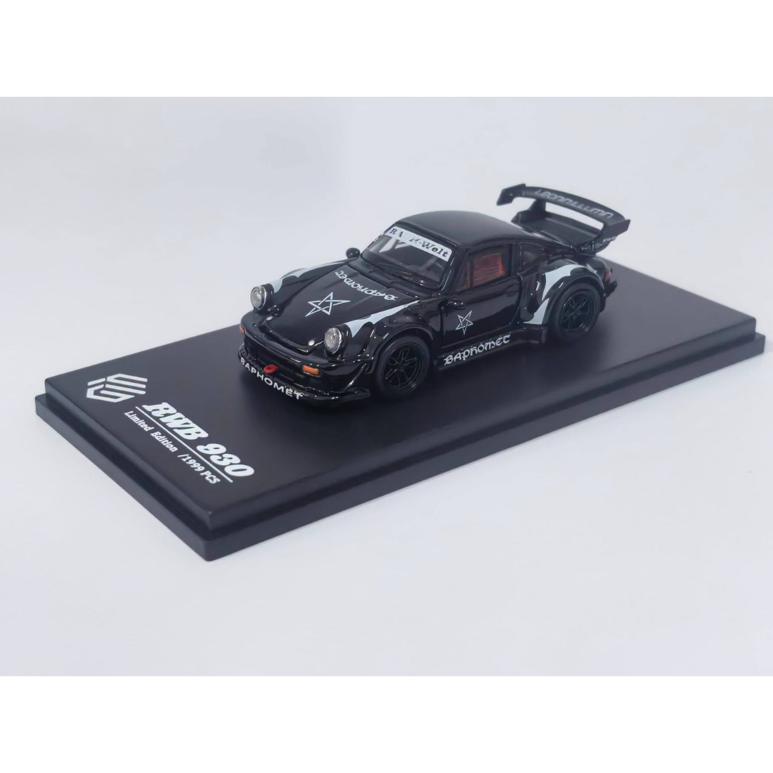 *PRE-ORDER* Porsche RWB930 GT Wing Baphomet Black (Open-Engin & Rear Hoods+Doors, Visible Engine), 1:64 Scale collectible diecast model at Poketwheels