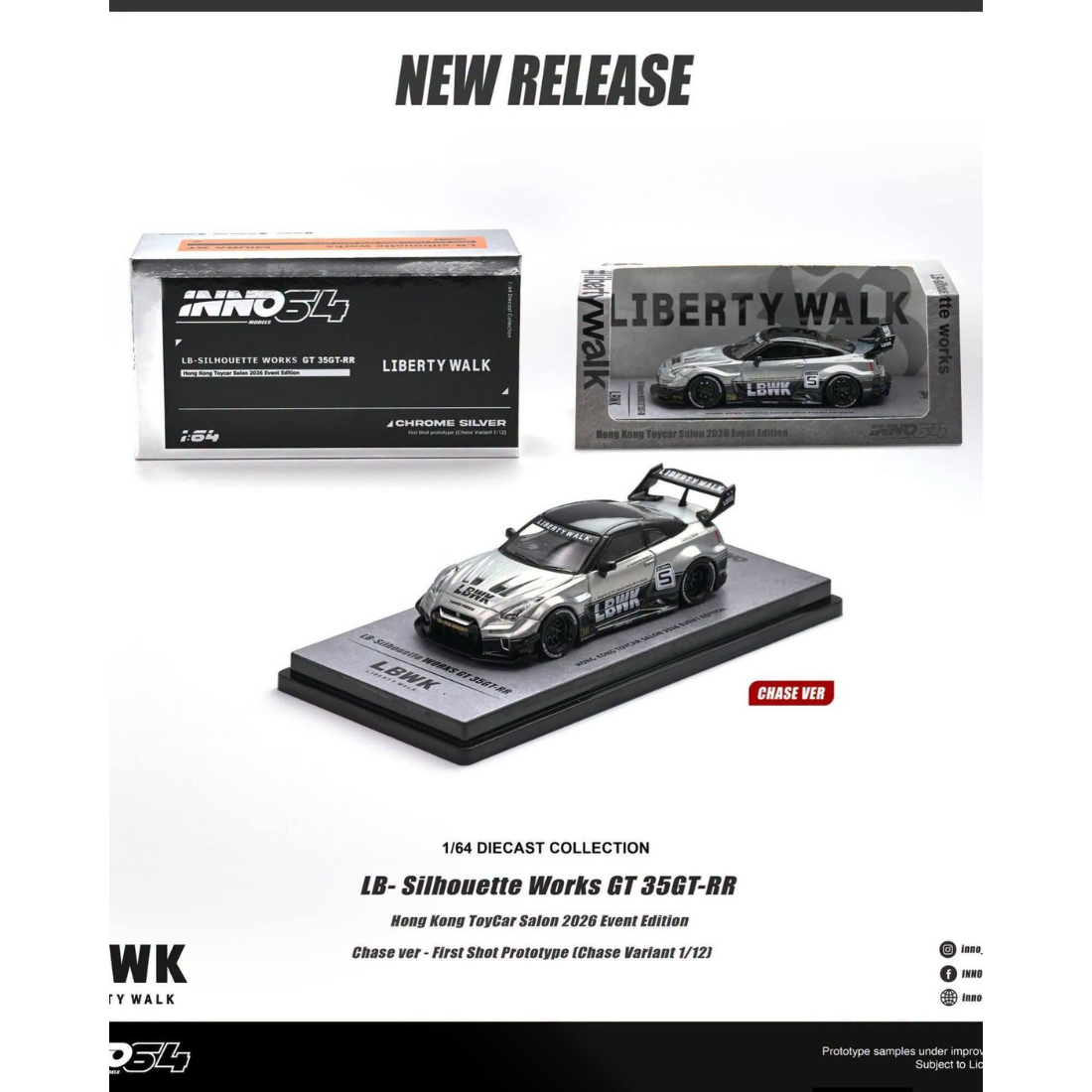 *HKTCS 2026* LB-Silhouette Works GT 35GT-RR Silver Chrome (Chance of Chase Car), 1:64 Scale collectible diecast model at Poketwheels