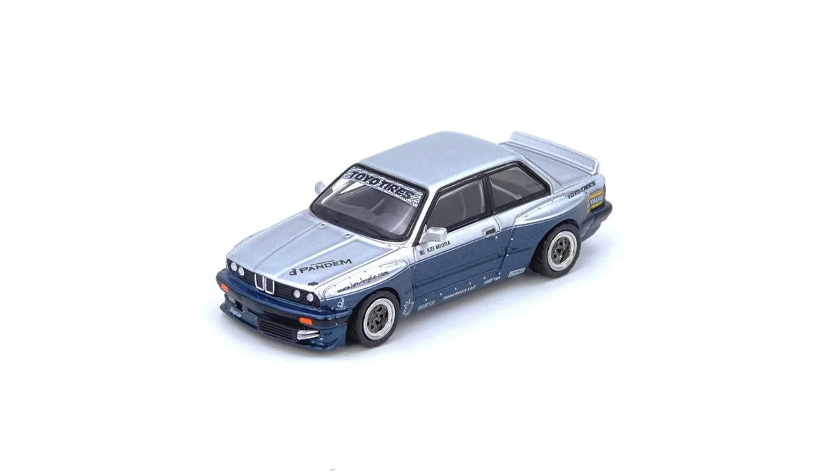 Pandem E30 M3, 1:64 Scale (Silver/Blue) collectible diecast model at Poketwheels