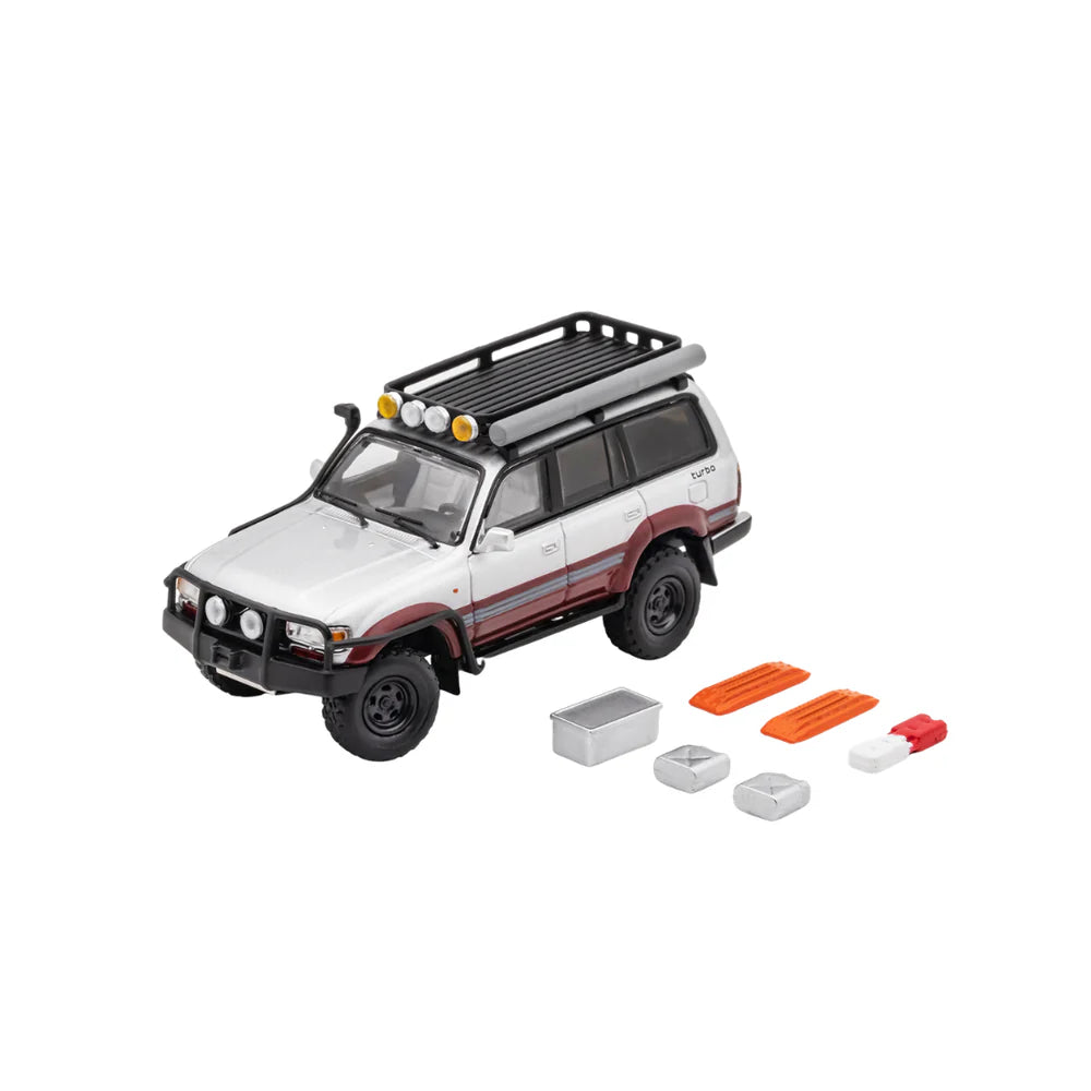 PRE-ORDER GCD Toyota Land Cruiser LC80 Modified with Off-Road Accessories Silver & Maroon 1:64 Scale Diecast Model