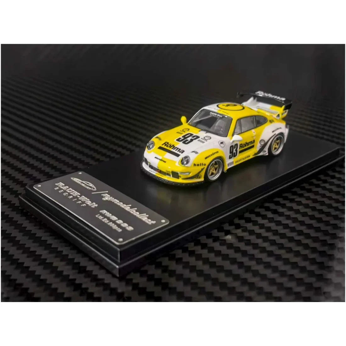 *PRE-ORDER* Porsche RWB Hing Wing (Rohma #93) White & Yellow, 1:64 Scale collectible diecast model at Poketwheels