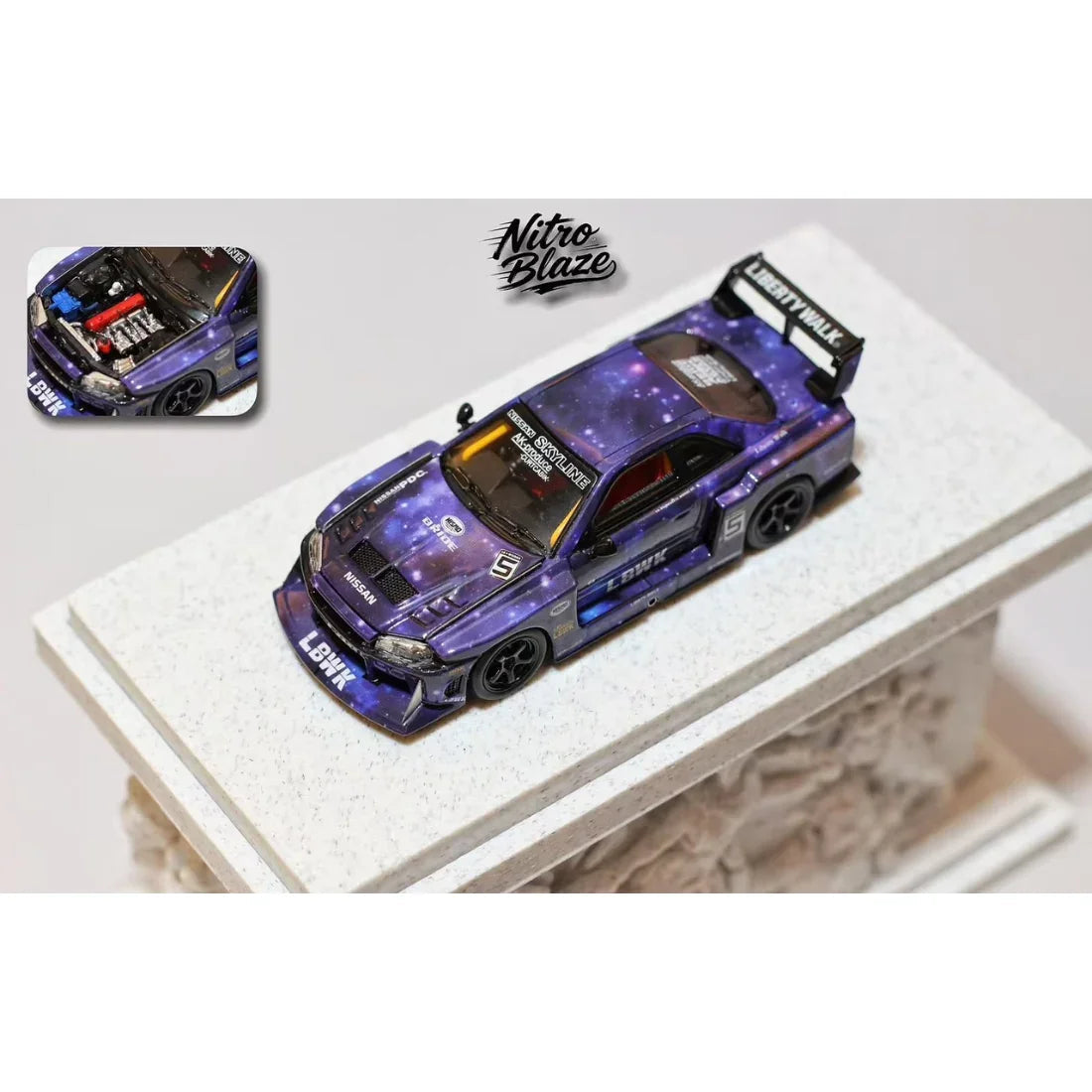 *PRE-ORDER* Skyline ER34, LB-Super Silhouette Wide Body (Removable Hood & 1 Transparent Hood Included) Starry Purple, 1:64 Scale collectible diecast model at Poketwheels