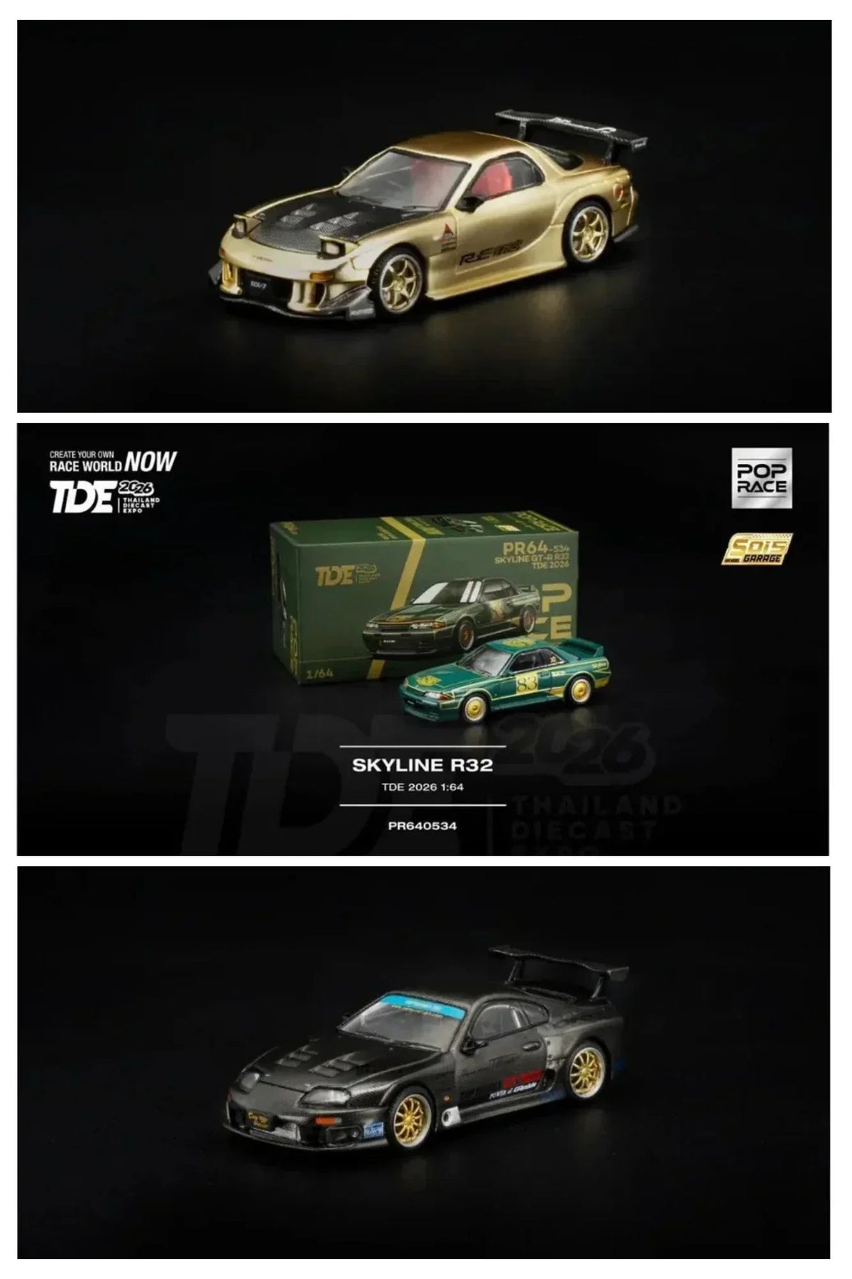 *TDE 2026* Mazda RX7 FD3S RE-Amemiya, Top-Secret GT300 Supra & Skyline GT-R R32 (Combo Pack), 1:64 Scale collectible diecast model at Poketwheels