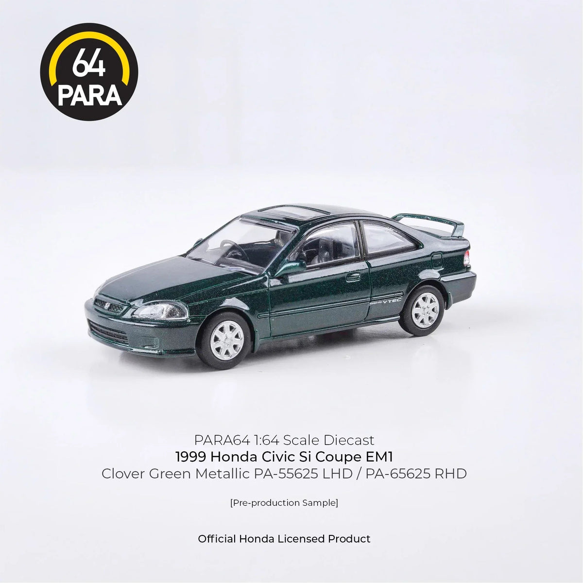 Honda Civic Si Coupe EM1 1999, 1:64 Scale (Green) collectible diecast model at Poketwheels