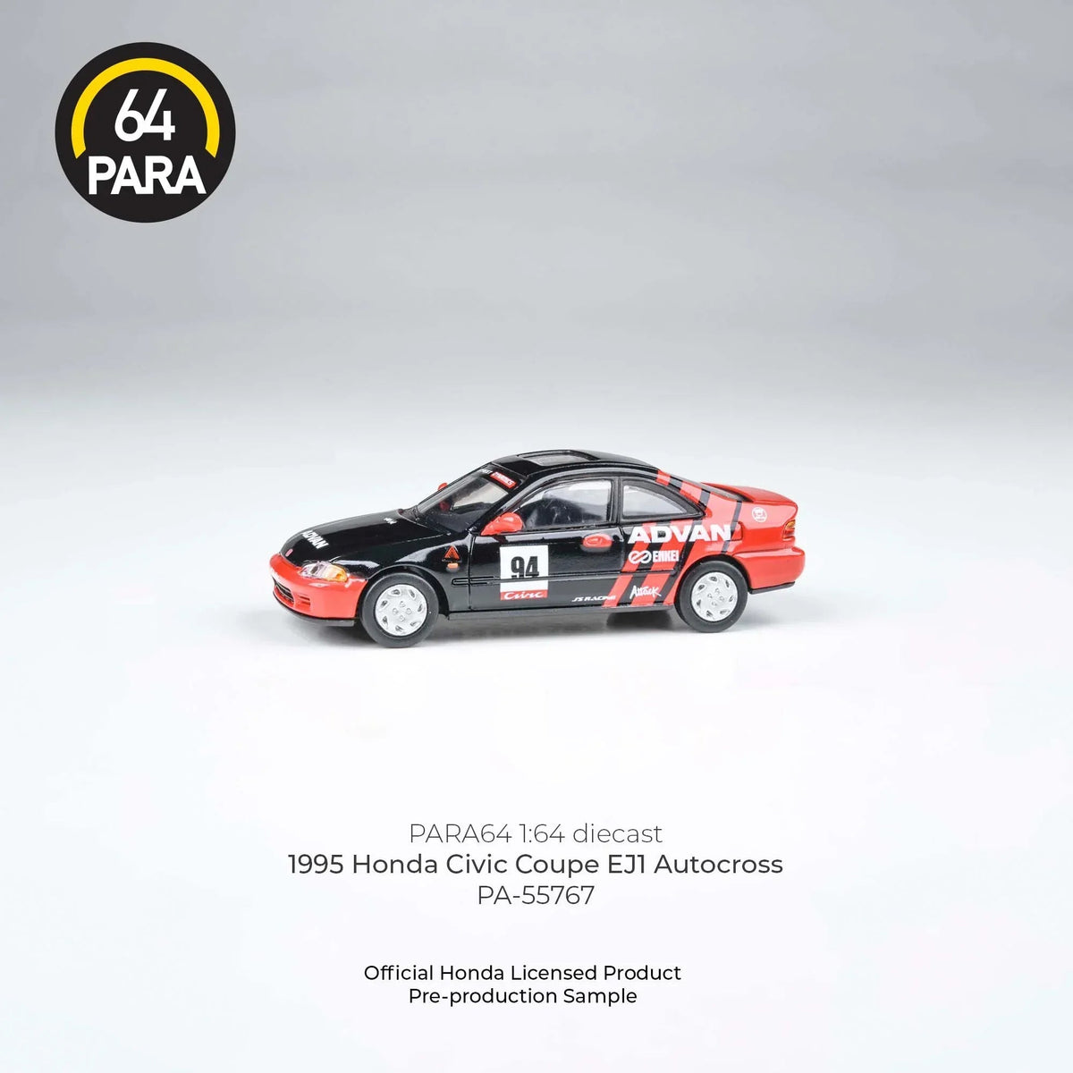 Honda Civic Coupe EJ1 Autocross 1995, 1:64 Scale (Black) collectible diecast model at Poketwheels