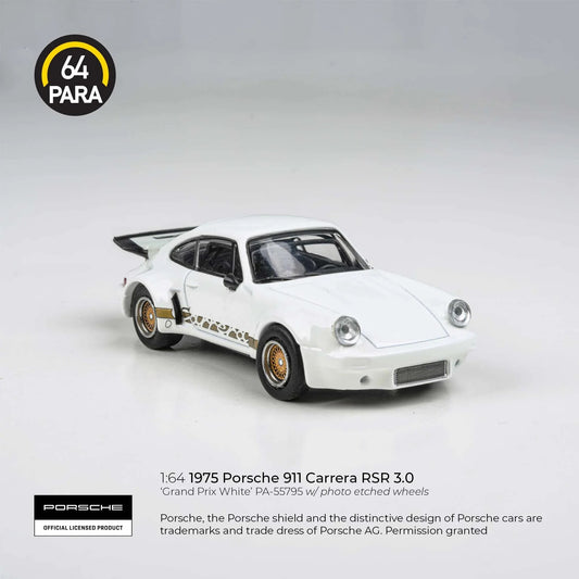 Premium scale diecast model car – Porsche 911 Carrera RSR 3.0 Grand Prix, 1:64 Scale (White) Collectible