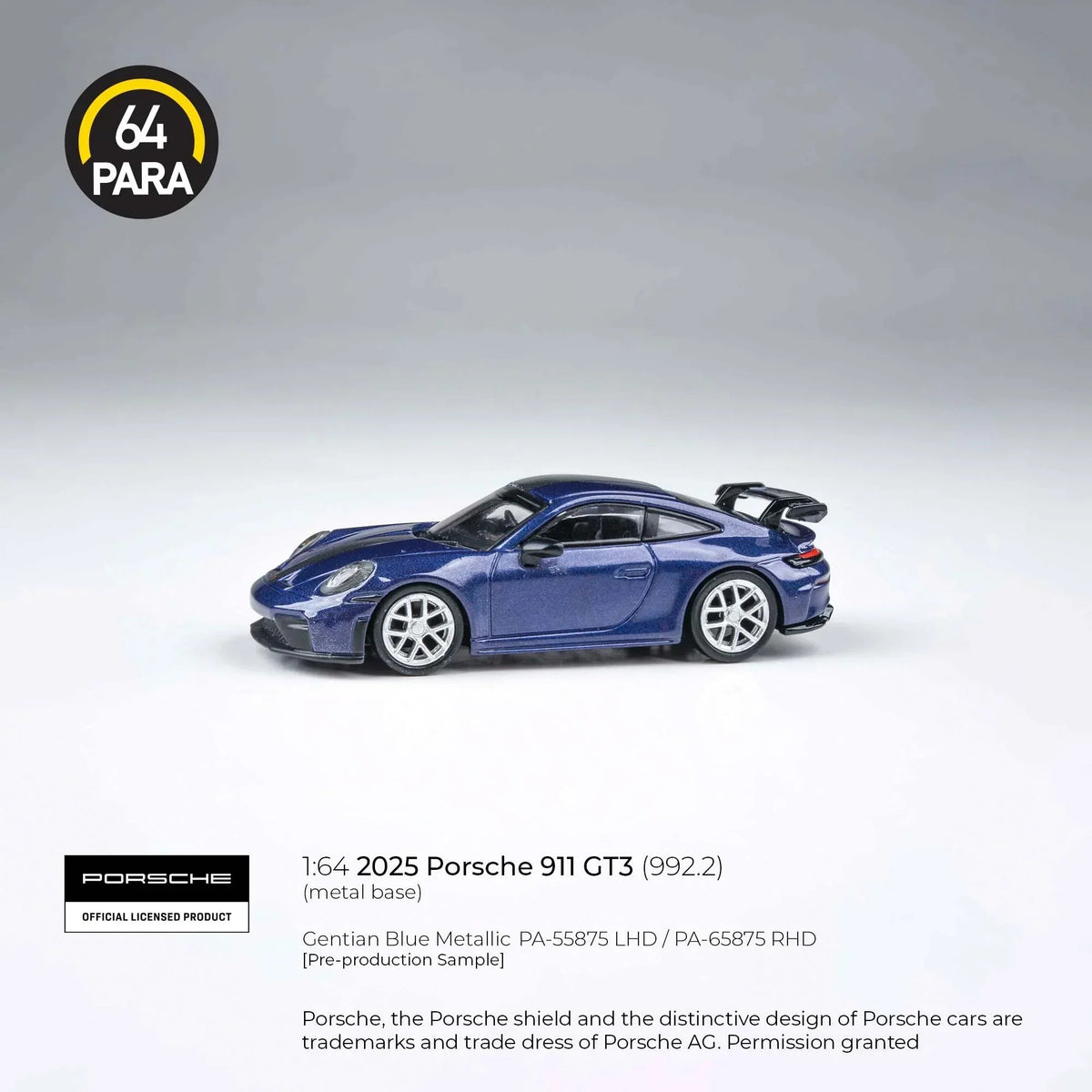 Porsche 911 GT3 (992.2) 2025, 1:64 Scale (Blue) collectible diecast model at Poketwheels