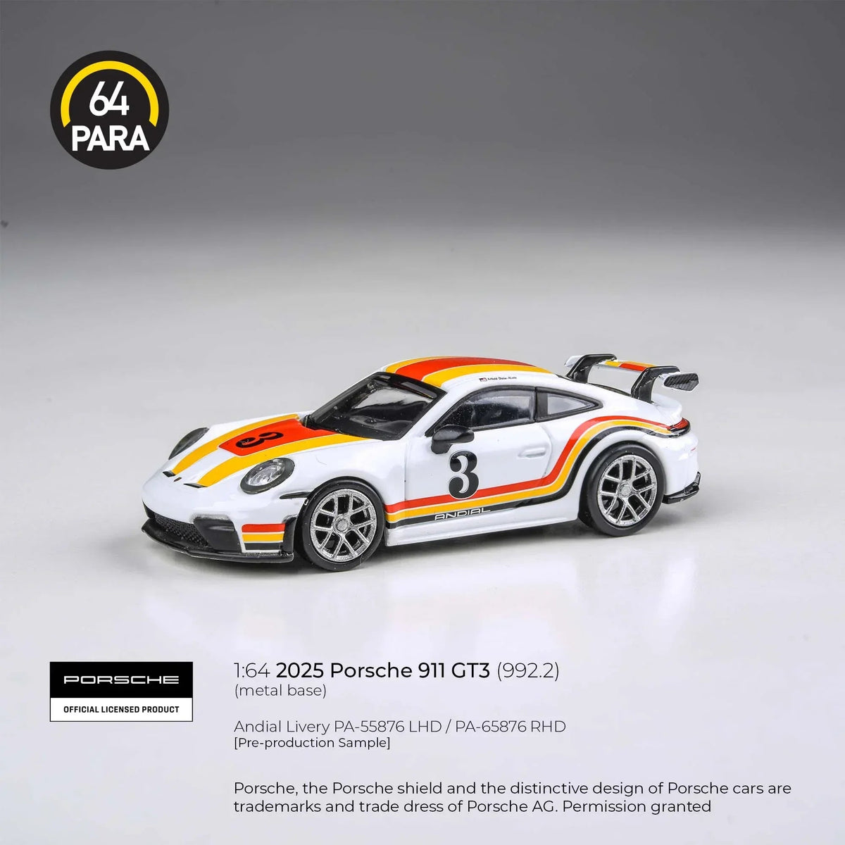 Porsche 911 GT3 (992.2) 2025, 1:64 Scale (Multicolor) collectible diecast model at Poketwheels