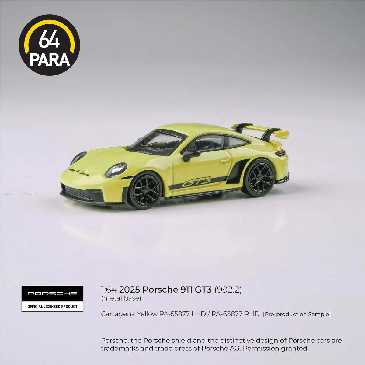 Porsche 911 GT3 992.2 Cartagena 2025, 1:64 Scale (Yellow) collectible diecast model at Poketwheels