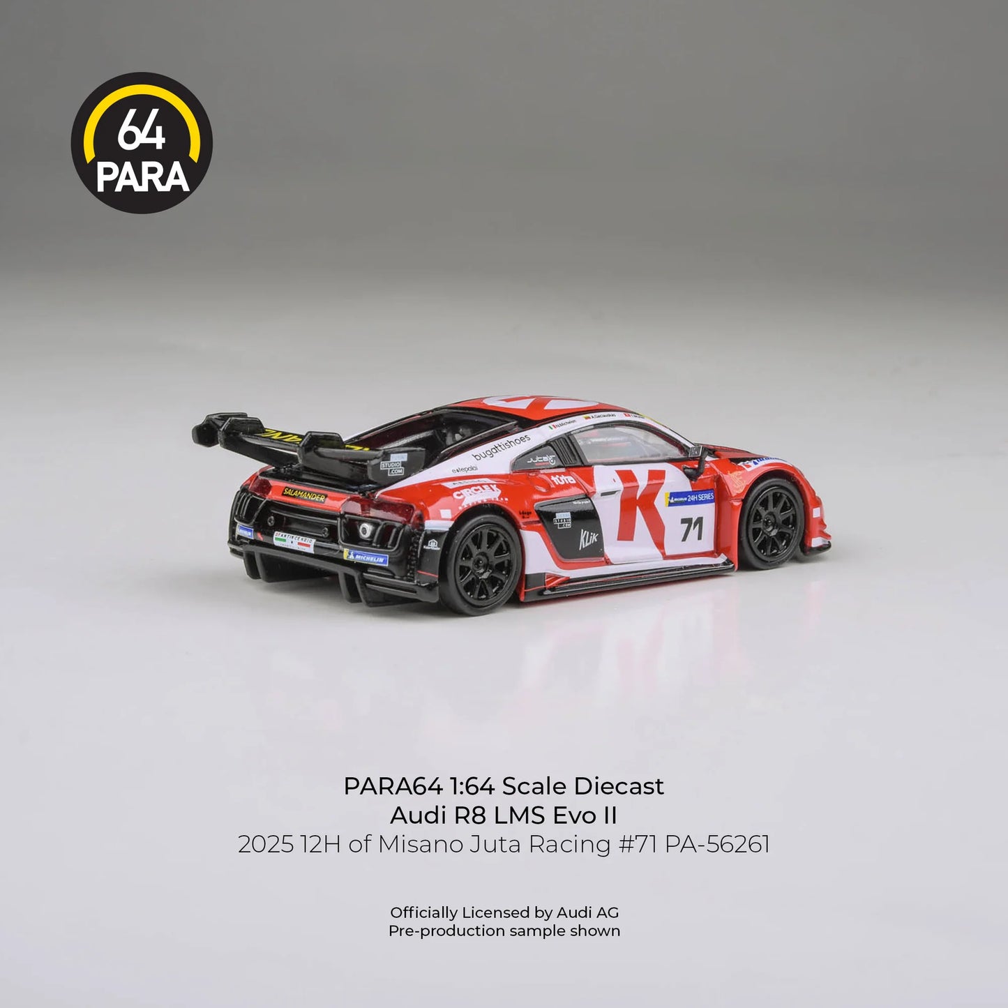 PARA64 Audi R8 LMS Evo 2025 12H of Misano Juta Racing #71 1:64 Scale Diecast Model (White & Red) – Pre-Order