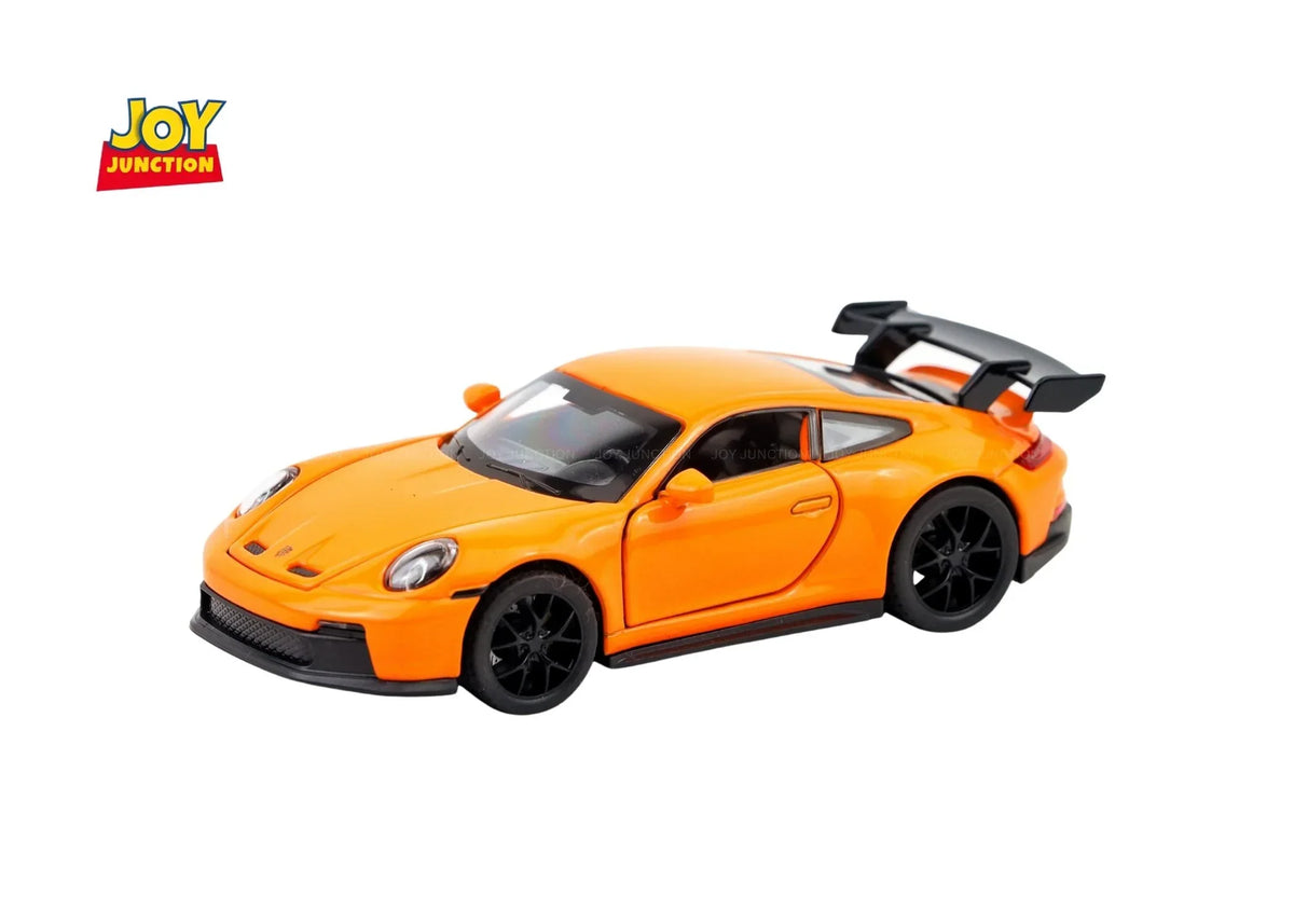 Porche 911 GT2 Pullback Toy Car - Light, Sound with Openable Doors, 1:32 Scale (Orange) collectible diecast model at Poketwheels