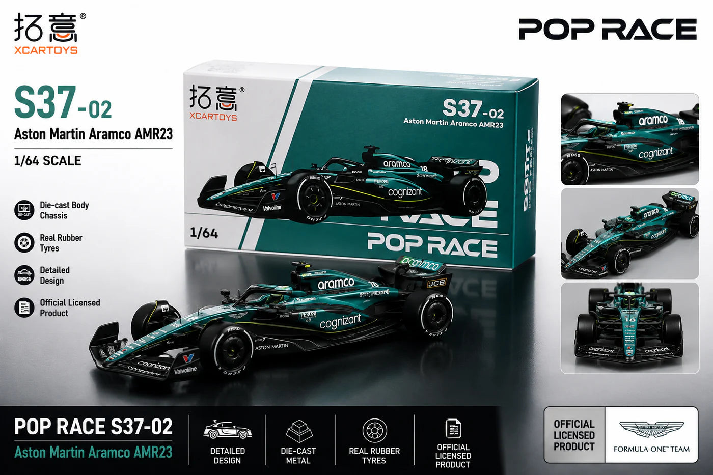 POPRACE Aston Martin Aramco AMR23 Valvoline (F1-Cognizant), 1:64 Scale