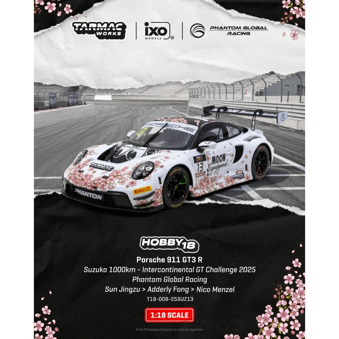*PRE-ORDER* Porsche 911 GT3 R Suzuka 1000km - Intercontinental GT Challenge Phantom Global Racing 2025, 1:18 Scale collectible diecast model at Poketwheels