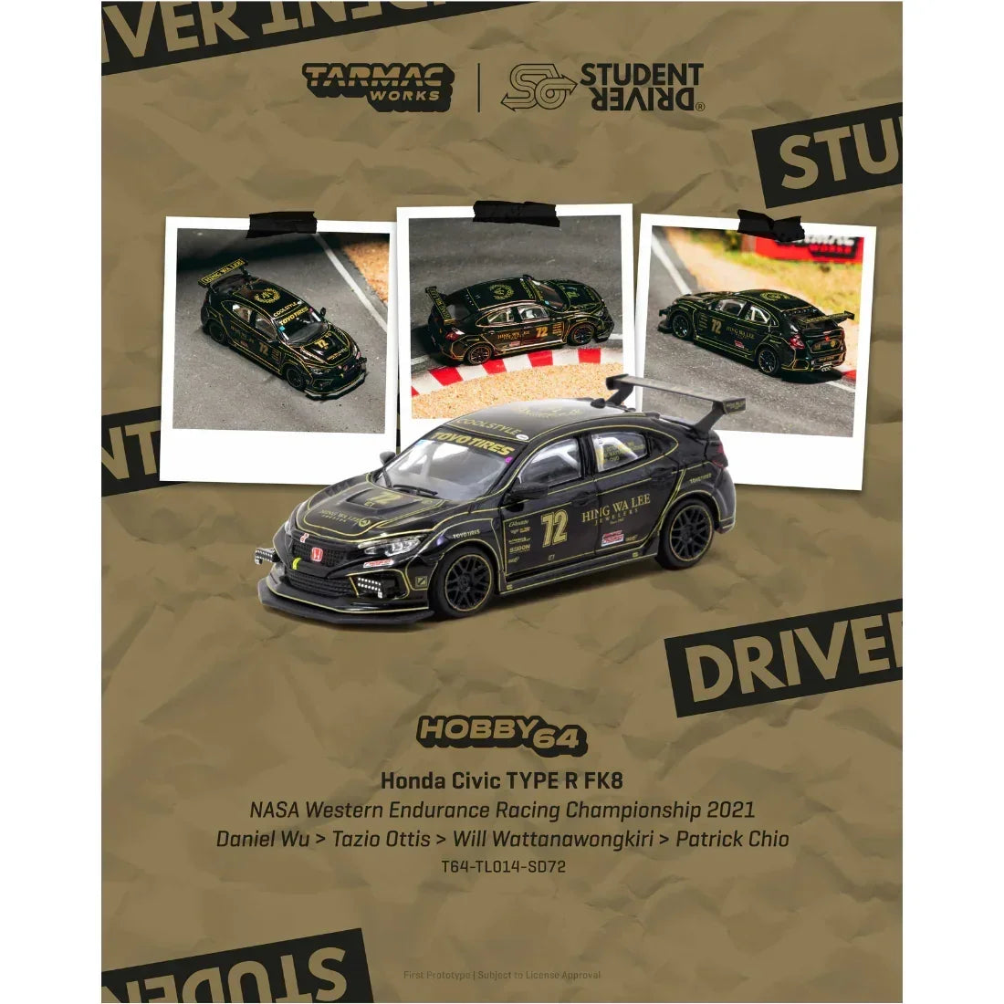 *PRE-ORDER* Honda Civic TYPE R FK8 NASA Western Endurance Racing Championship 2021, 1:64 Scale collectible diecast model at Poketwheels