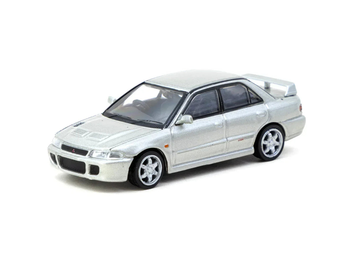Mitsubishi Lancer GSR Evolution with Tarmac Cards - Global64, 1:64 Scale (Silver) collectible diecast model at Poketwheels
