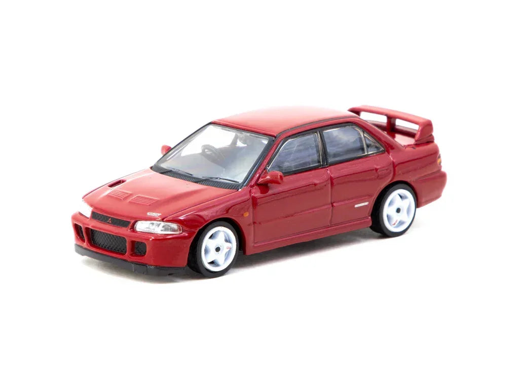 Mitsubishi Lancer GSR Evolution II with Tarmac Cards - Global64, 1:64 Scale (Red) collectible diecast model at Poketwheels