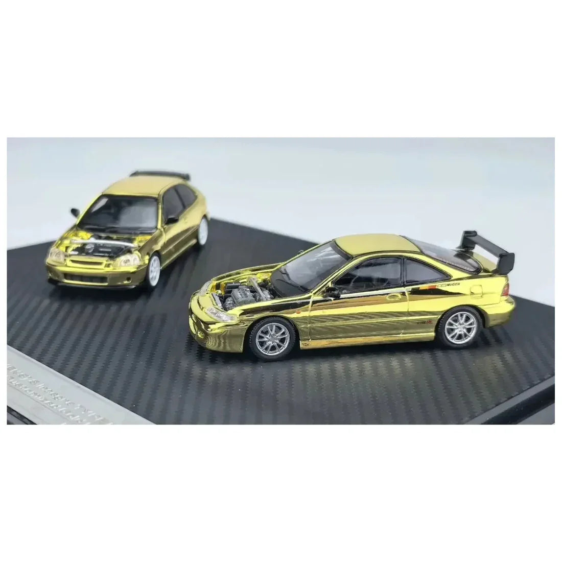 *TDE 2026* Honda Civic Type R (EK9) & Integra Type R (Mugen) Twin Set (Limited to 299 Sets), 1:64 Scale (Gold Chrome) collectible diecast model at Poketwheels