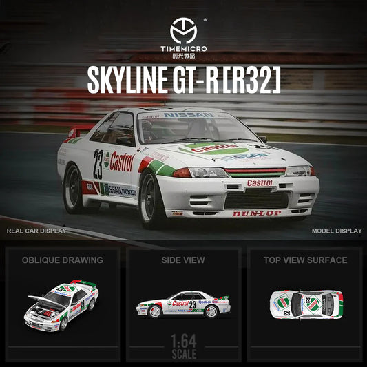 PRE-ORDER Time Micro TM Nissan GTR R32 Red & Green No.23 Castrol Figure Edition 1:64 Scale Diecast Model