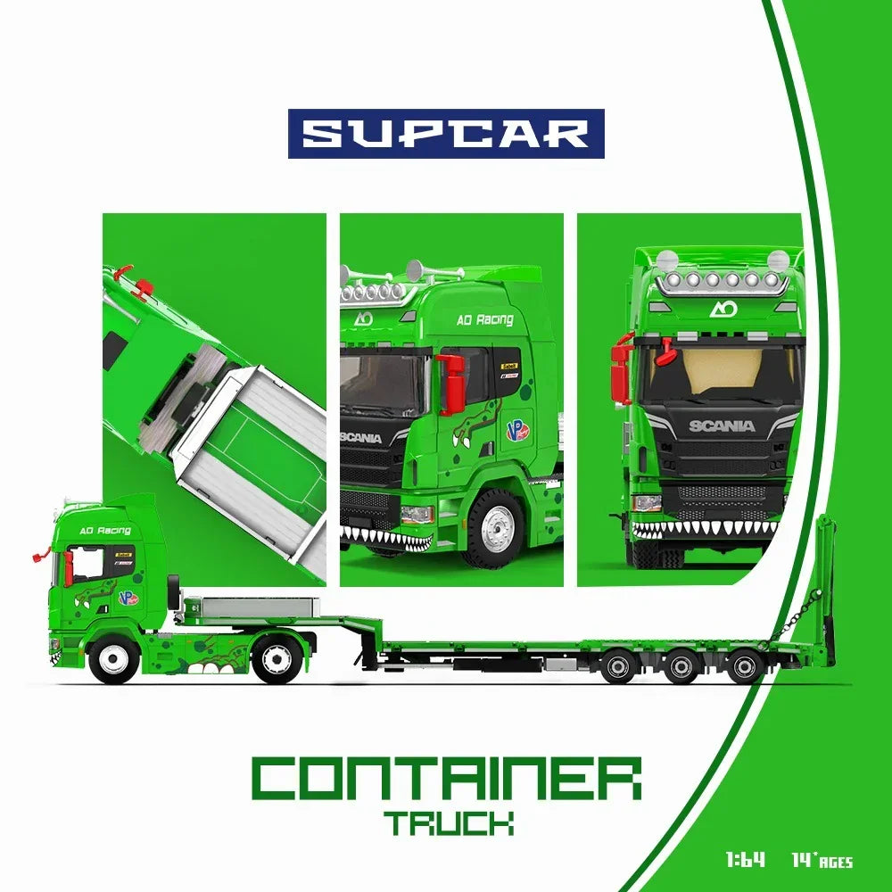*PRE-ORDER* Scania Flatbed Transport Vehicle - Green Tyrannosaurus, 1:64 Scale collectible diecast model at Poketwheels