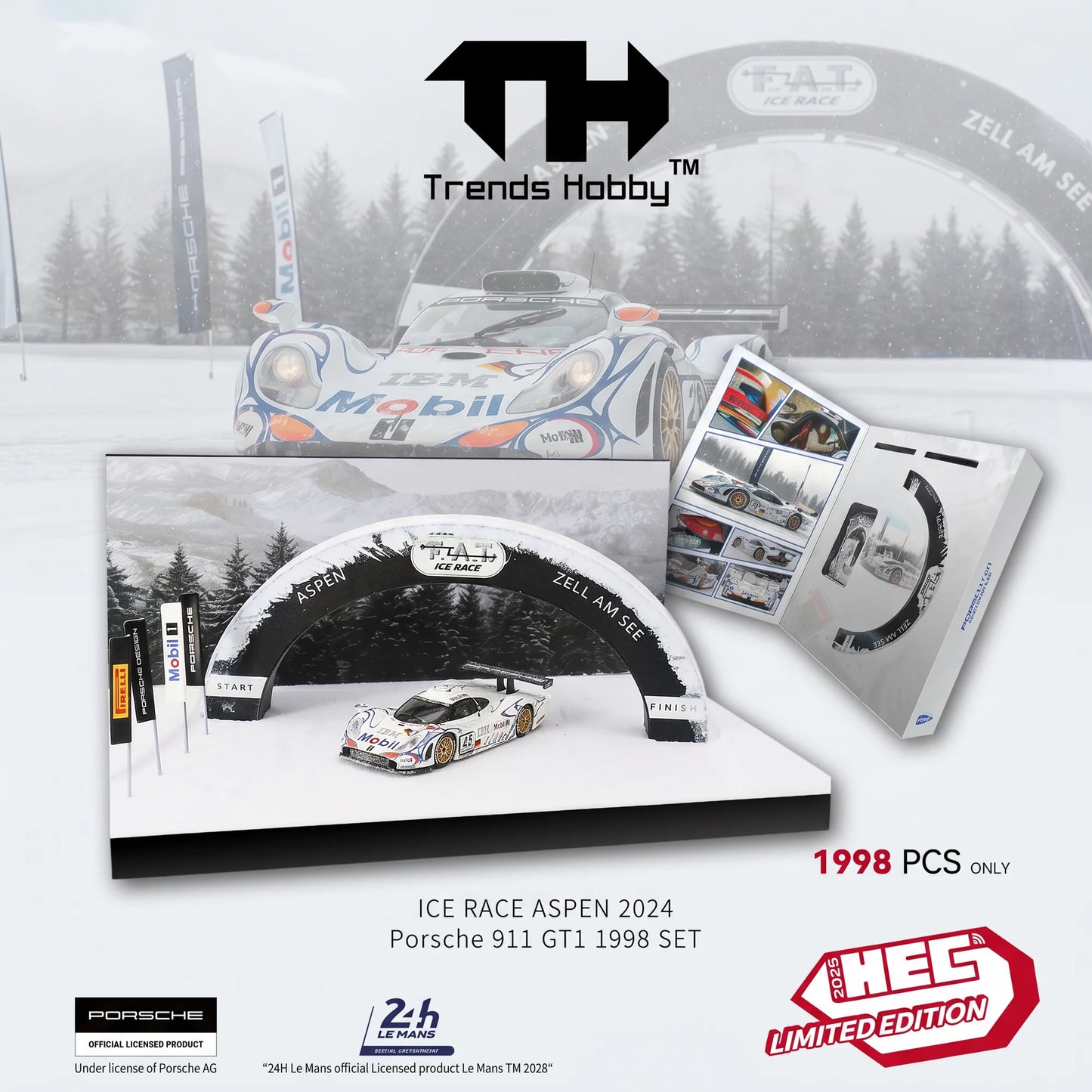 HEC 2026 Trends Hobby Porsche 911 GT1 Ice Race Aspen 2024 Limited Edition White 1:64 Scale Diecast Model