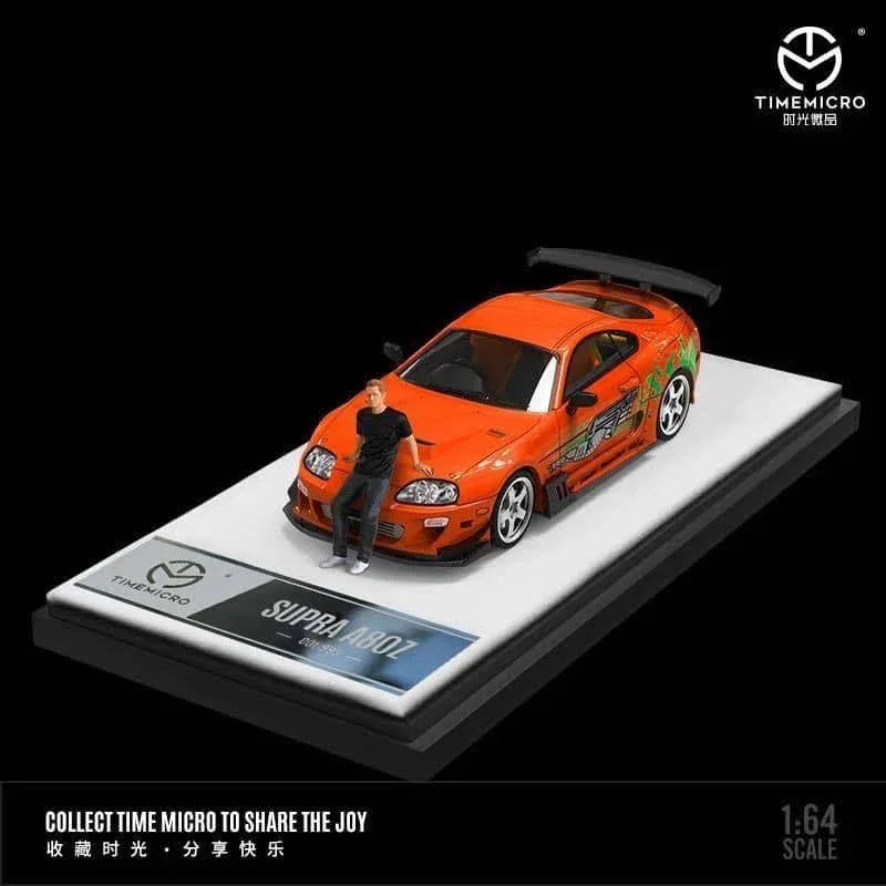 *PRE-ORDER* Time Micro Toyota Supra A80 MK4 Paul Walker Orange Figure Edition, 1:64 Scale collectible diecast model at Poketwheels