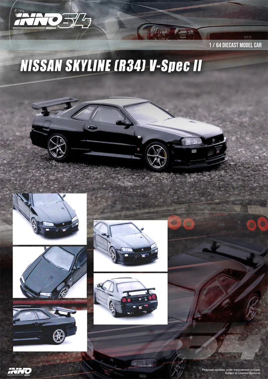 INNO64 Nissan Skyline GT-R R34 V-Spec II Black 1:64 Scale Diecast Model (Pre-Order)