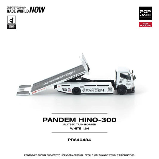 POPRACE Pandem Fuso 300 Flatbed Transporter New Tooling White 1:64 Scale Diecast Model (Pre-Order)