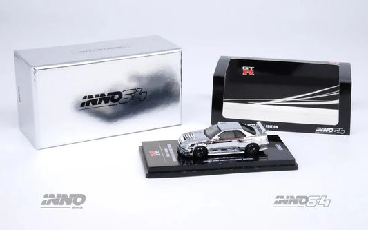 INNO64 Nissan Skyline GT-R R34 Nismo R-Tune Silver Chrome Hobby Expo China 2023 Event Edition 1:64 Scale Diecast Model (Pre-Order)
