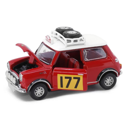 TINY Mini Cooper MK1 Rally #177 1:50 Scale (Red) – Official Licensed Diecast with Acrylic Case