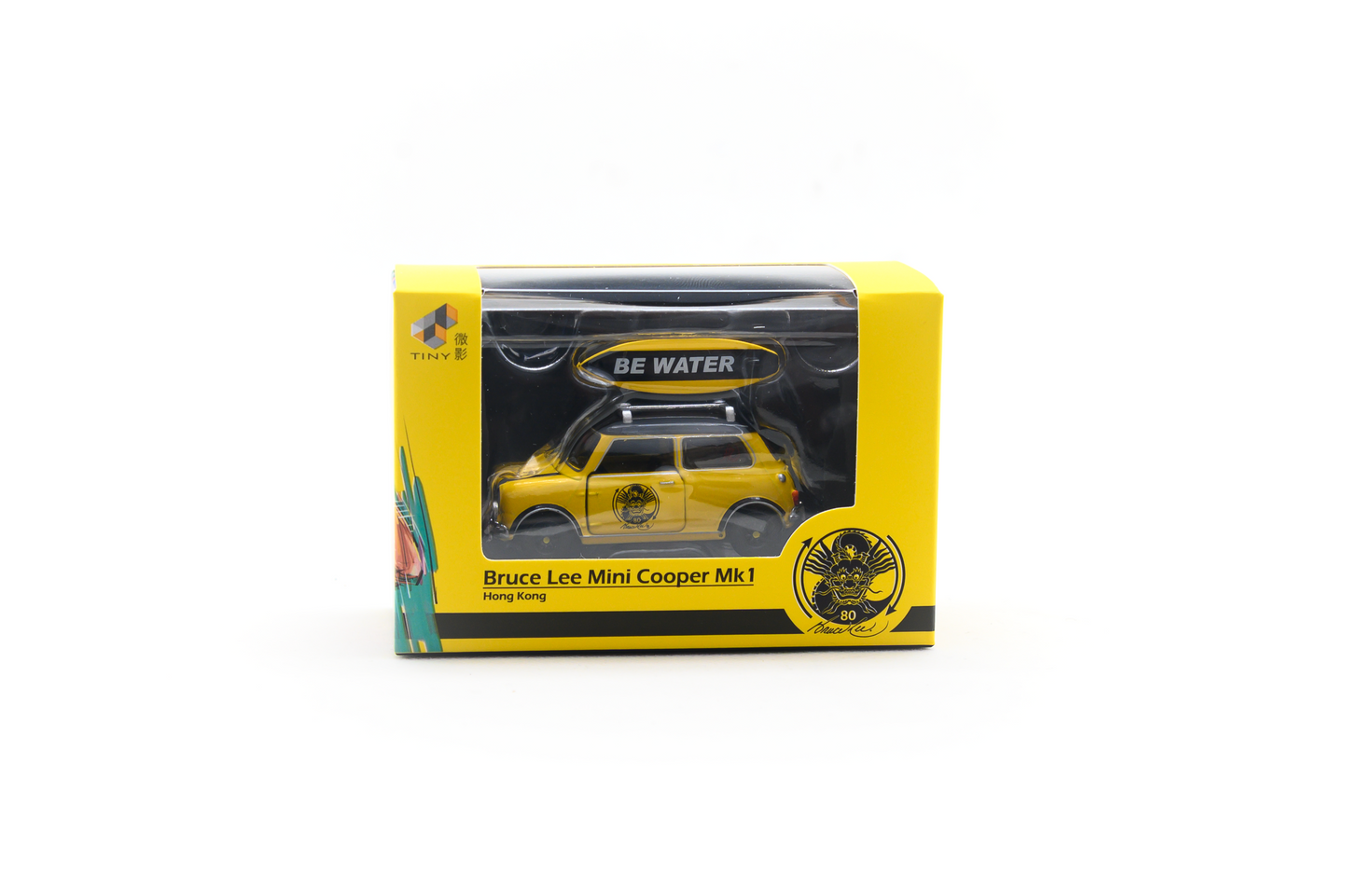 TINY Mini Cooper MK1 Bruce Lee Edition 1:50 Scale (ATC64989) – Official Licensed Diecast with Acrylic Case