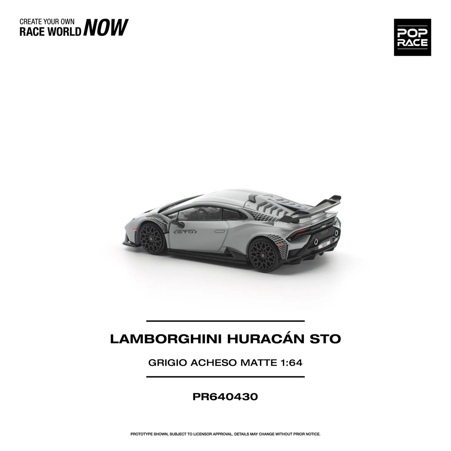 POPRACE Lamborghini Huracán STO Grigio Acheso Matte 1:64 Scale Diecast Model (Pre-Order)