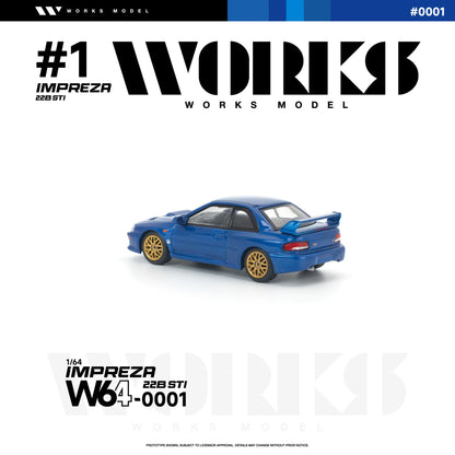 PRE-ORDER Works Model Subaru Impreza 22B STI, 1:64 Scale (Blue)