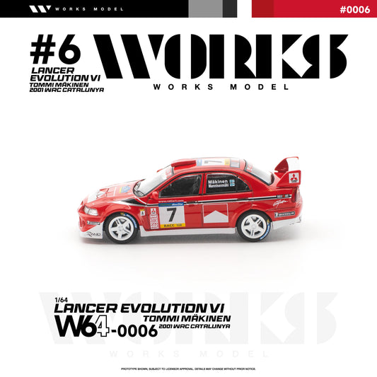 PRE-ORDER Works Model Mitsubishi Lancer Evolution VI Tommi Makinen 2001 WRC Catalunya, 1:64 Scale