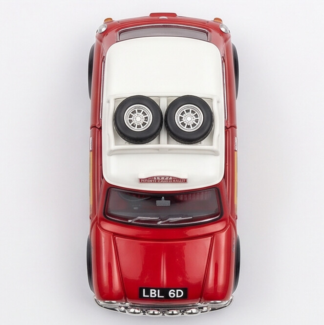 TINY Mini Cooper MK1 Rally #177 1:50 Scale (Red) – Official Licensed Diecast with Acrylic Case