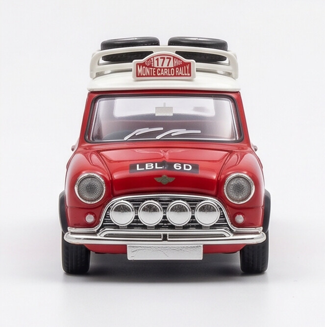 TINY Mini Cooper MK1 Rally #177 1:50 Scale (Red) – Official Licensed Diecast with Acrylic Case