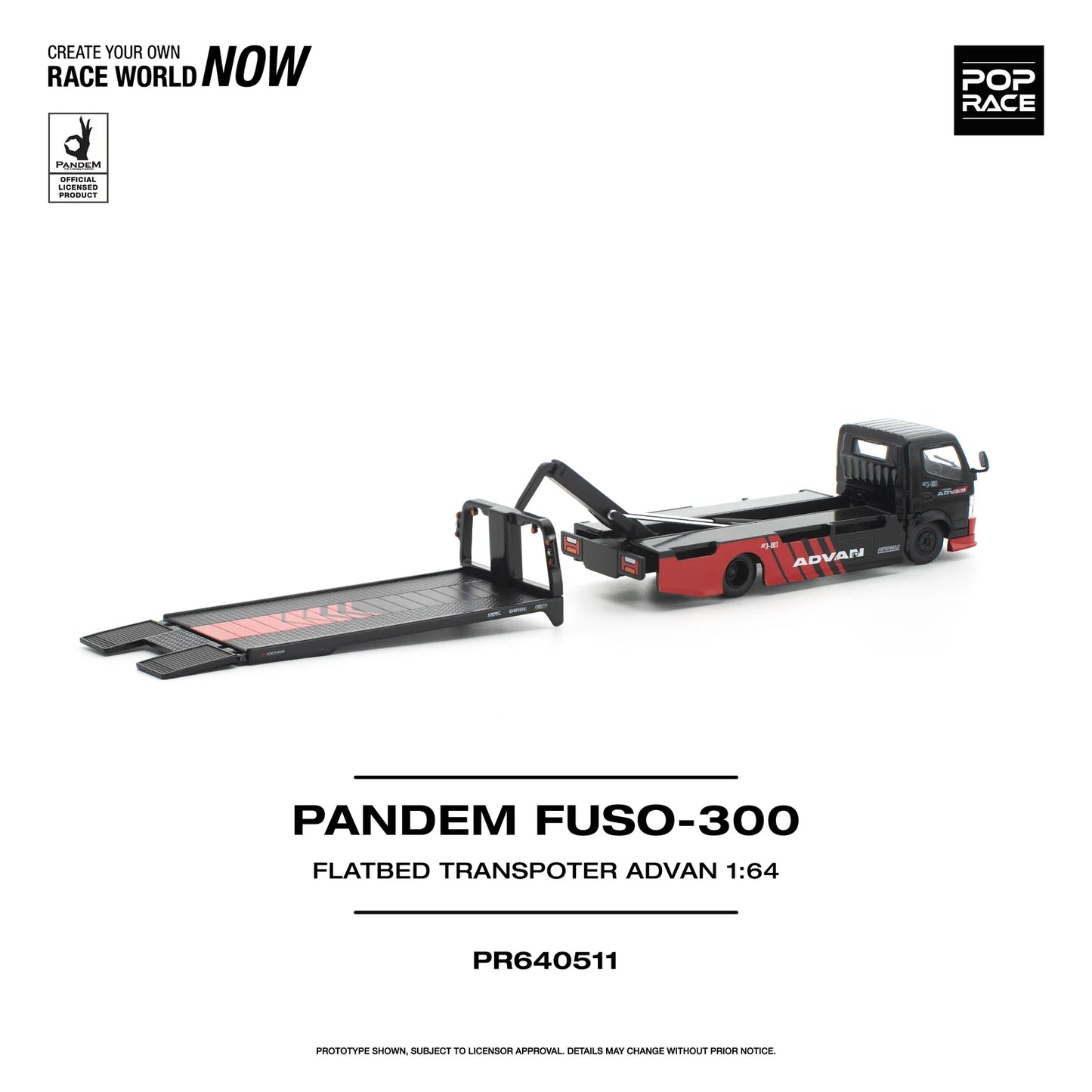 POPRACE Pandem Fuso 300 Flatbed Transporter Advan 1:64 Scale Diecast Model (Pre-Order)